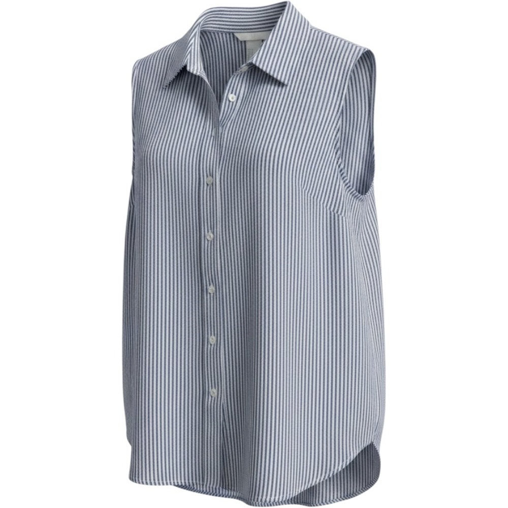 H&M Womens Blue White Pinstriped Sleeveless Button Down Blouse Shirt Size 6